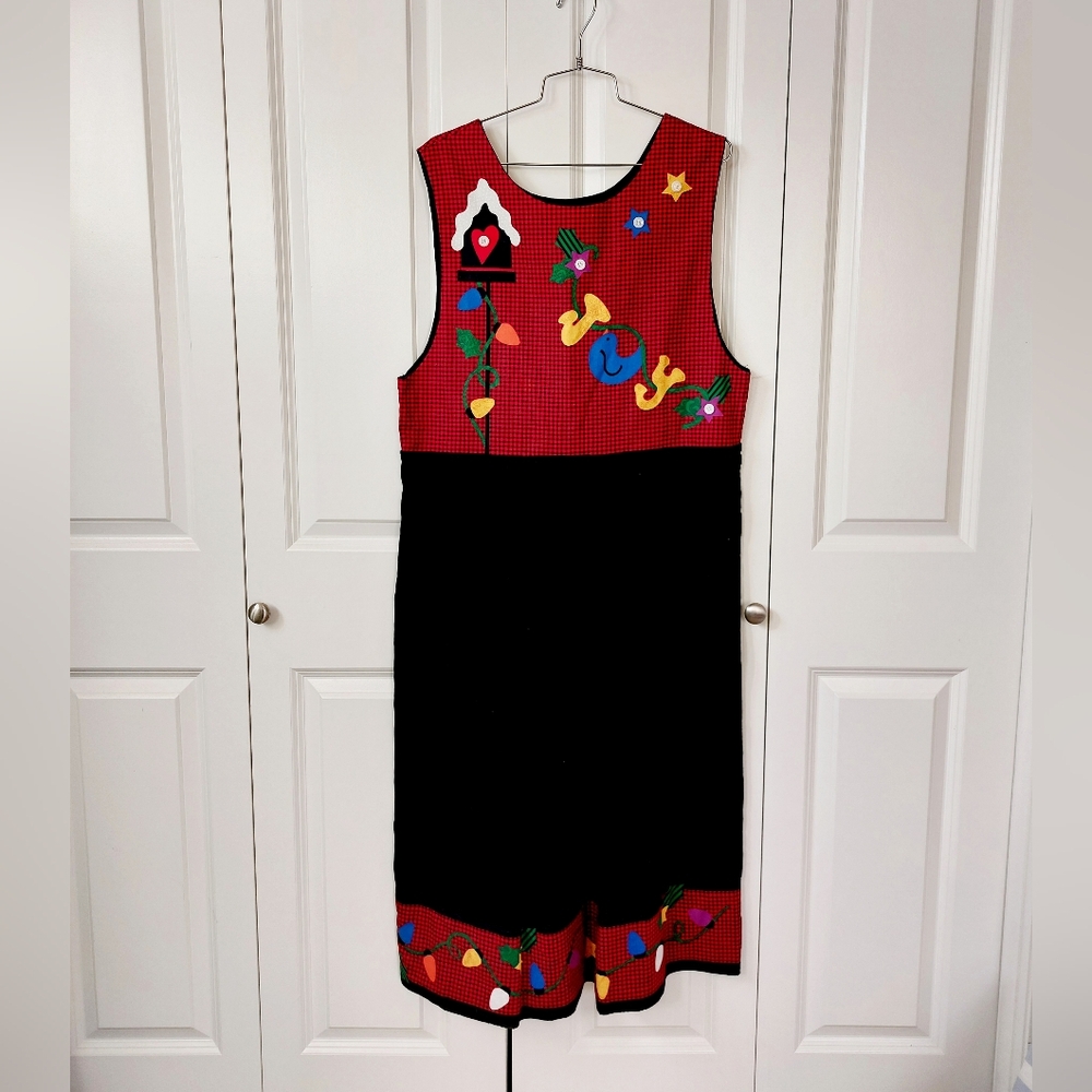 Snowman, Birdhouse, Joy‎ Christmas Dress Custom Vintage 90s Kitch Primative